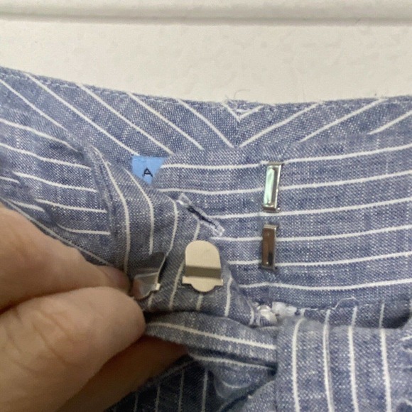 Antonio Melani Linen Cotton Blend Blue Pinstriped Belted Pants 0 - Picture 4 of 7